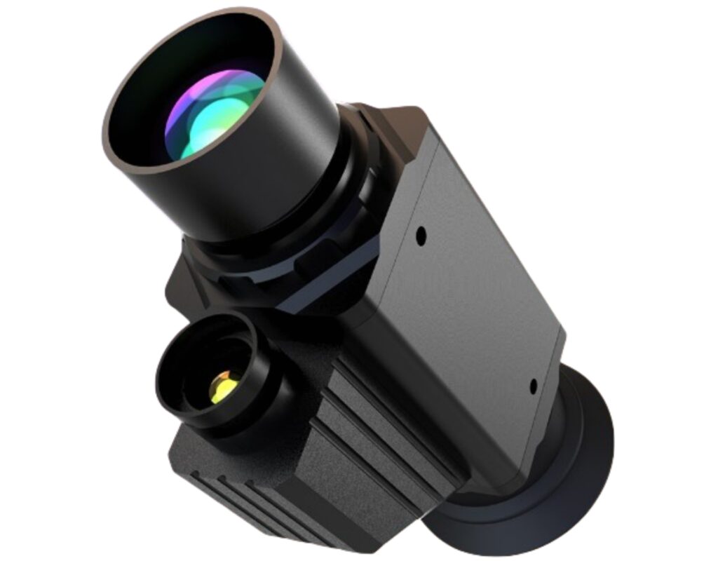 Black thermal imaging night vision device with large lens and auxiliary sensor