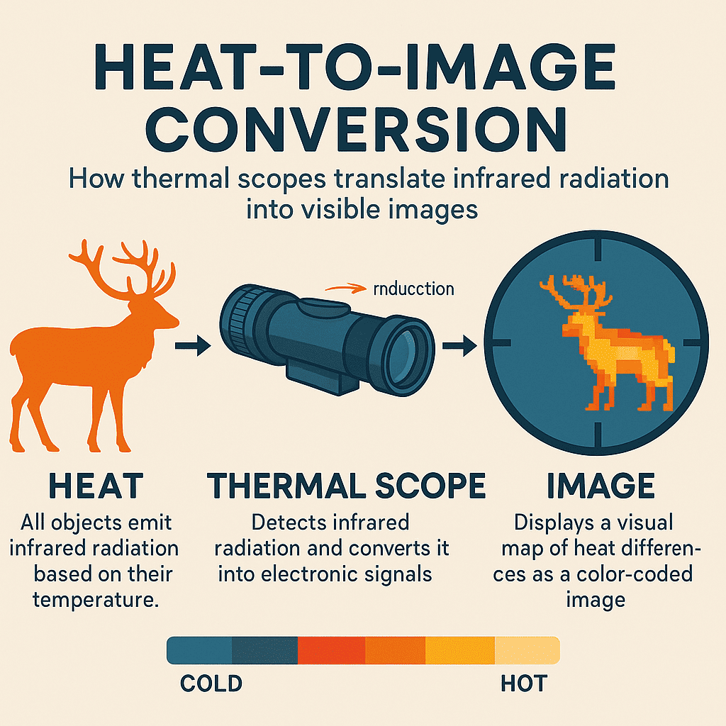 Illustration of the heat-to-image conversion process in thermal scopes
